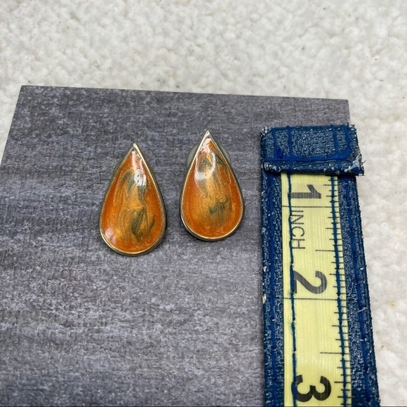 Vintage Oval Tri-Color Teardrop Earrings Orange - Picture 4 of 4